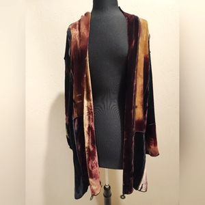 EGO originals Art-to-wear semi sheer silk Velvet long Cardigan brown red ML